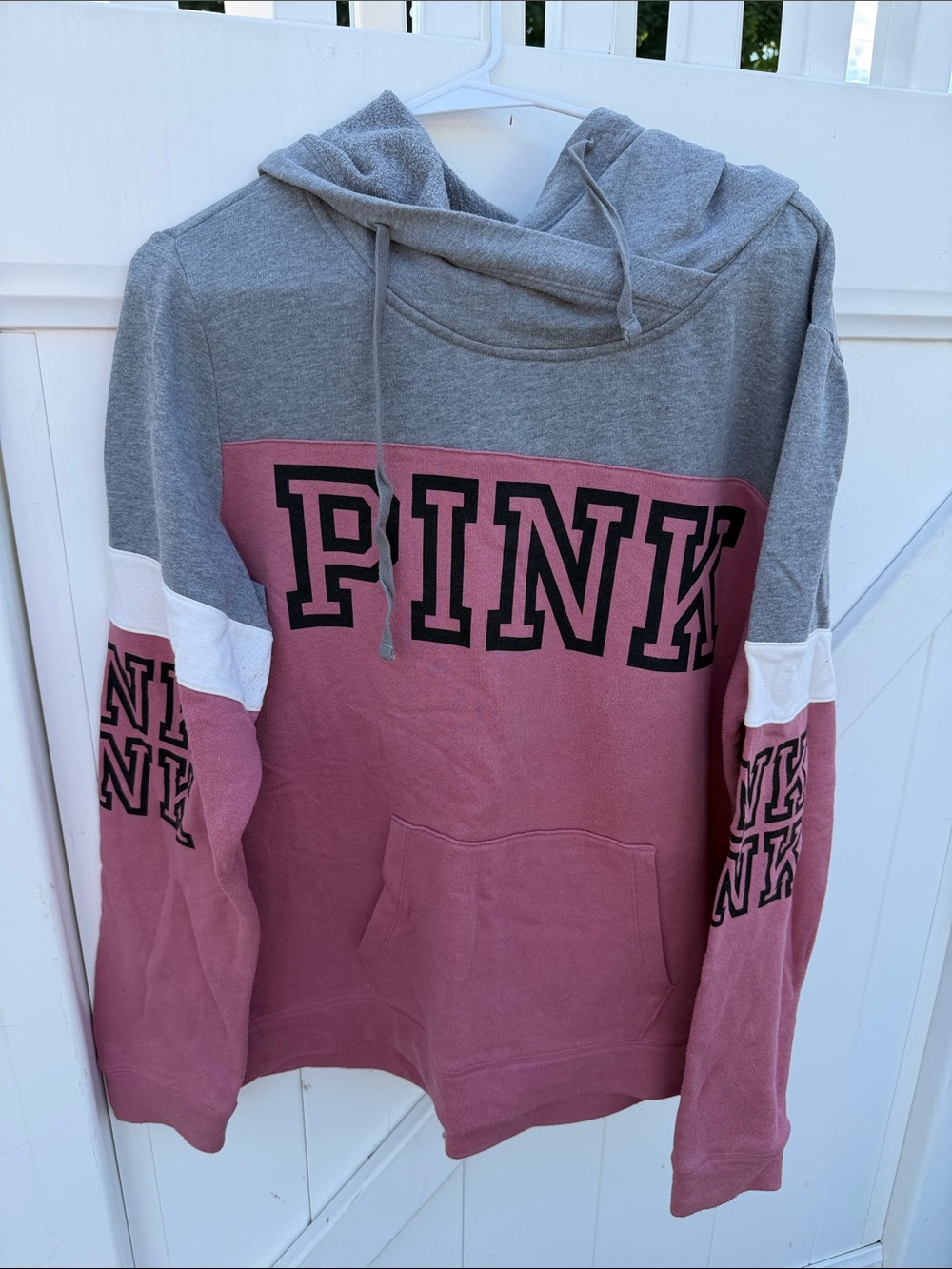 PINK Victoria's Secret Gray and Pink Logo Pullover Hoodie